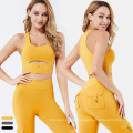 Hot Spandex Yoga Set Crop Outfit Gym Running Sportswear Front Cross Leggings Active Wear With Pockets